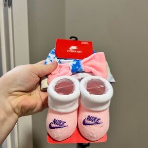 Nike Baby Booties and Headband Set - Pink and White